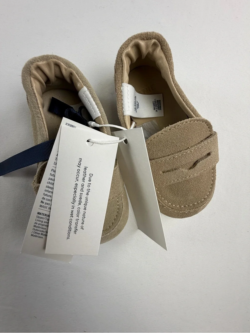 Janie and Jack Light Beige Suede-Look Baby Penny Loafers 12 - 18 months